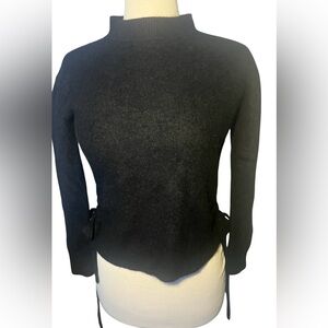Black Turtleneck 100% cashmere Sweater with lace up sides Small